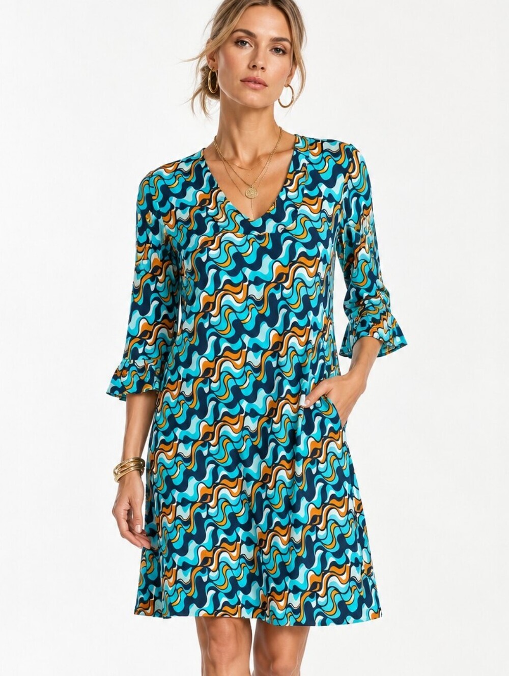 Katherine Way Dress Aqua Graphic